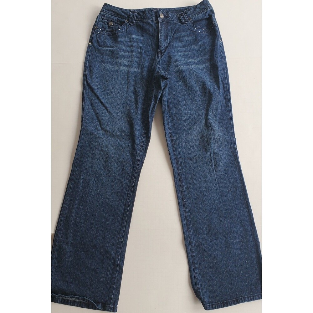Gitano Jeans Straight Women's Size 16 Blue Denim Vintage Embellished Rhinestone